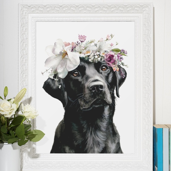 Watercolor Labrador Retriever with Flower Crown Portrait Wall Art Print Unframed - Picture 7 of 7